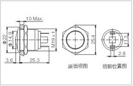 1PCS 19mm OD Stainless Steel Push Button Switch /Round/Pin Terminals