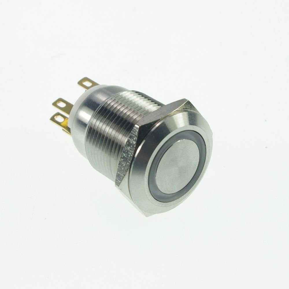 19mm Stainless Steel Dot illuminated latching Push Button Switch 1NO 1NC Pin