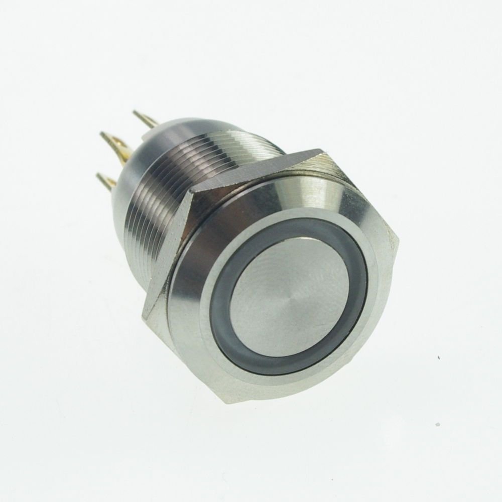 19mm Stainless Steel ring illuminated Latching Push Button Switch 1NO 1NC