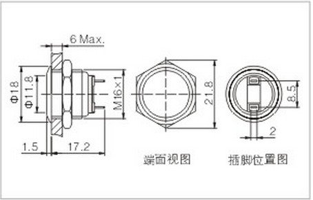 1PCS 16mm OD Stainless Steel Push Button Switch /High Round/Pin Terminals