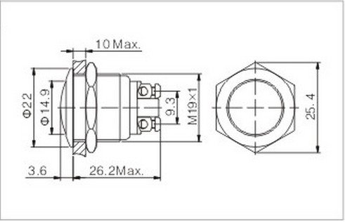 1PCS 19mm OD Stainless Steel Push Button Switch /Round/Screw Terminals