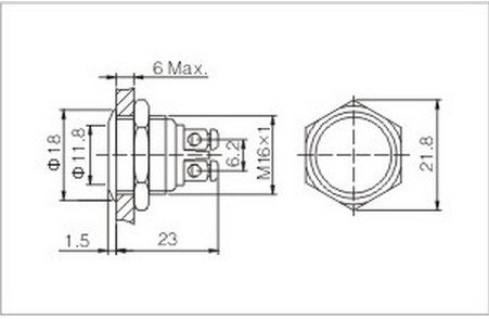 1PCS 16mm OD Stainless Steel Push Button Switch /Flat Round/Screw Terminals