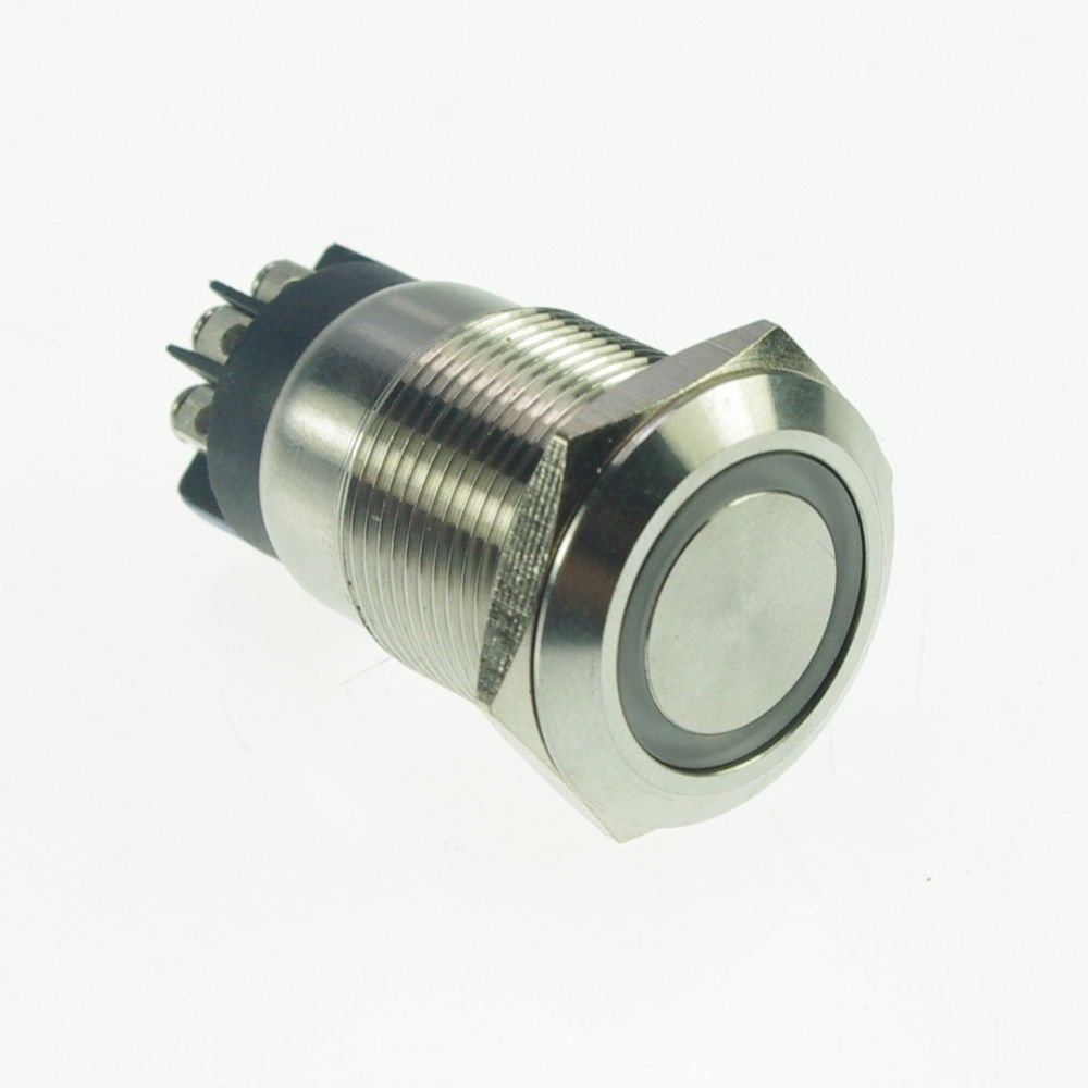 19mm Stainless Steel ring illuminated Latching Push Button Switch 1NO 1NC Screw