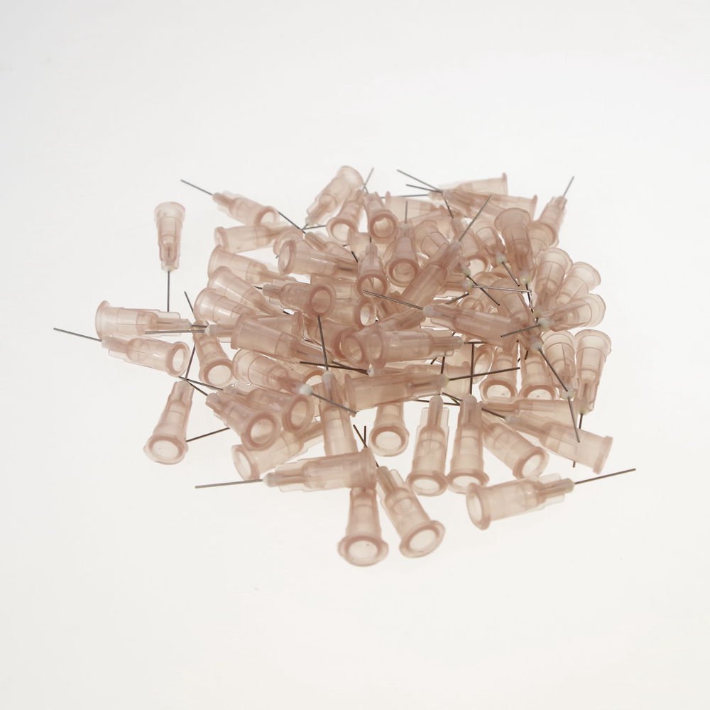 100/pk Plastic Dispenser Needle Brown 0.46 mm(OD) 0.26 mm(ID)