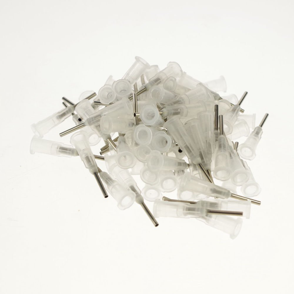 100/pk Plastic Dispenser Needle Clear White 1.6 mm(OD) 1.4 mm(ID)