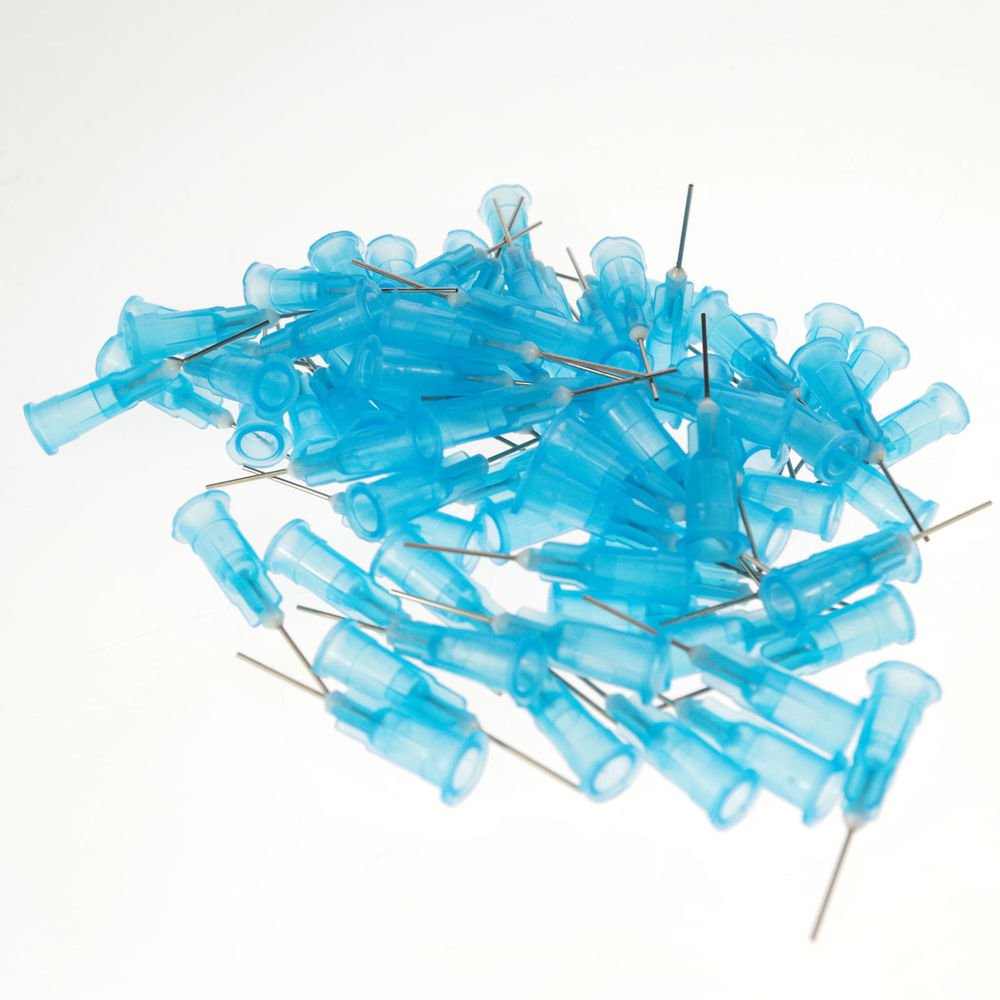100/pk Plastic Dispenser Needle Blue 0.64 mm(OD) 0.41 mm(ID)