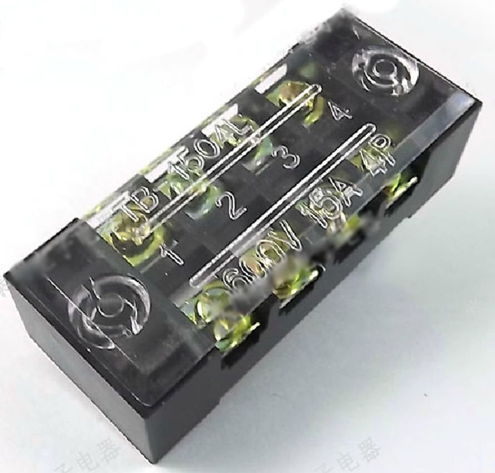 5 piece Dual Row 4 Position Covered Screw Terminal Block Strip Black 600V 15A