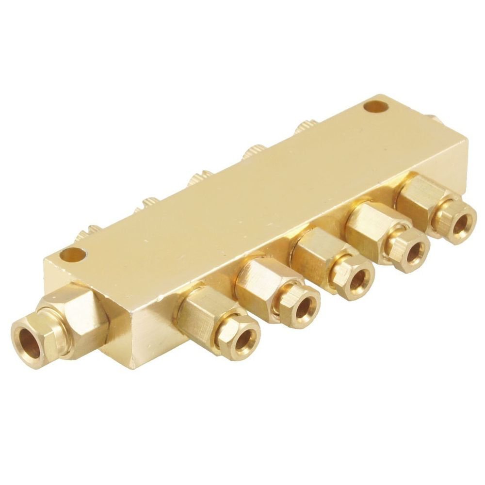 Brass 5 Ways Adjustable Oil Distributor Valve Manifold Block 6mm inlet 4mm out