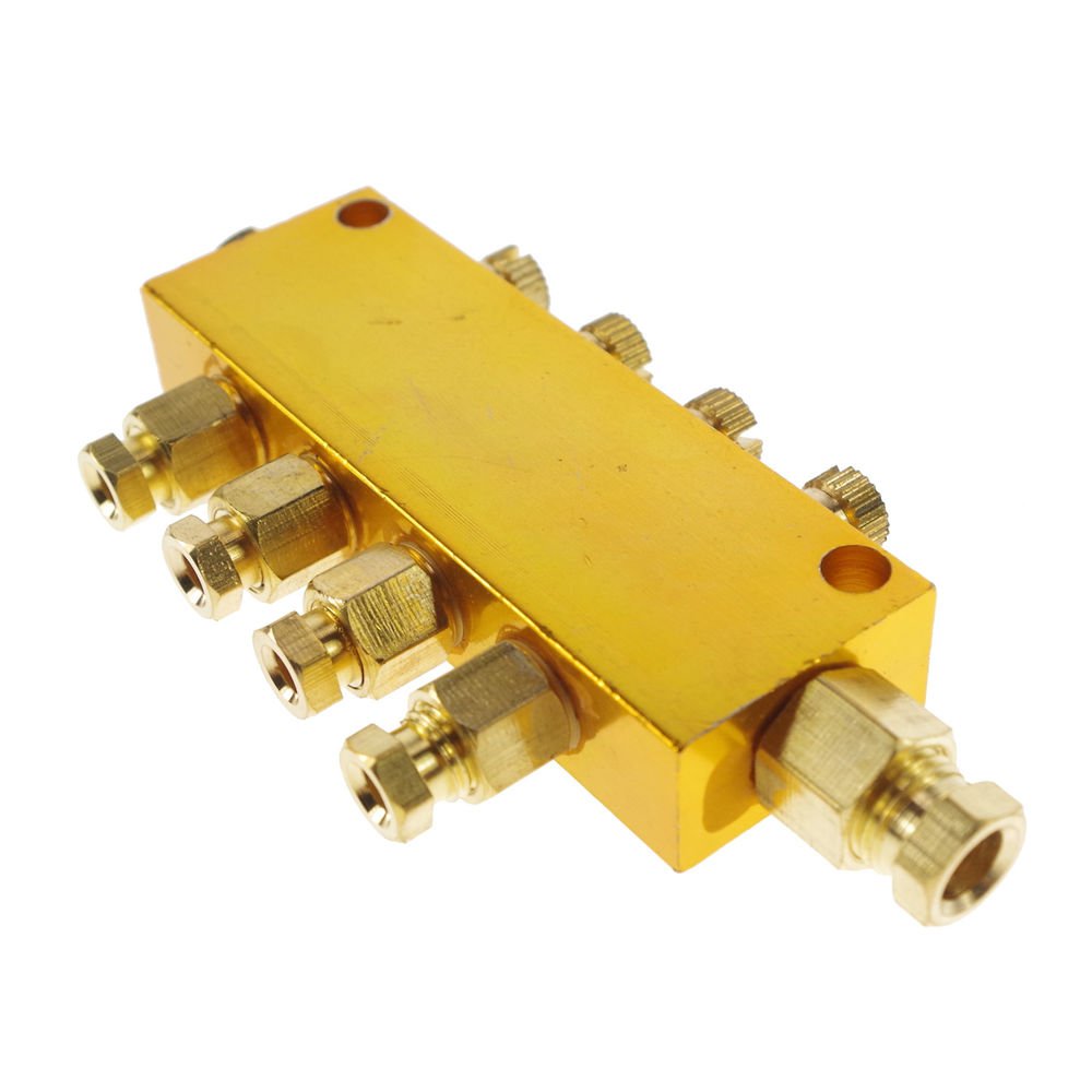 Brass 4 Ways Adjustable Oil Distributor Valve Manifold Block 6mm inlet 4mm out