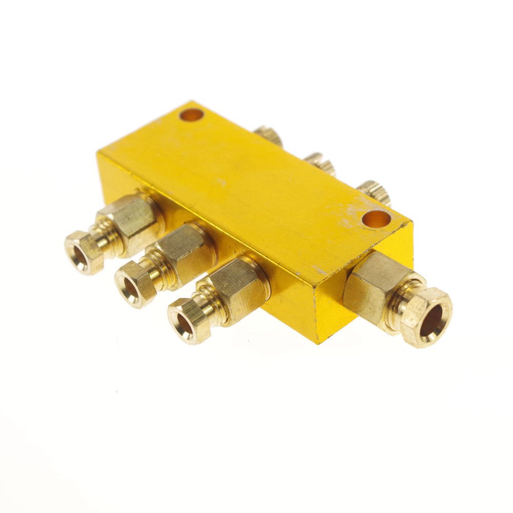 Brass 3 Ways Adjustable Oil Distributor Valve Manifold Block 6mm inlet 4mm out