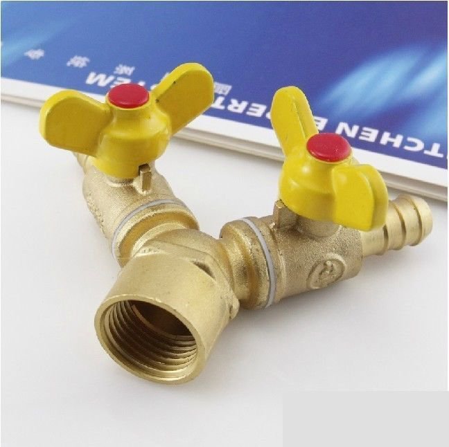 1PCS 1/2" BSPP Female 10 mm Barbed Brass 3 Ways Gas Fitting Connector Valve