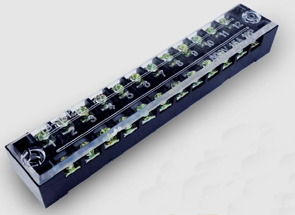 3pcs 600V 15A 12 Positions 2 Rows Barrier Terminal Wiring Board Block w Cover