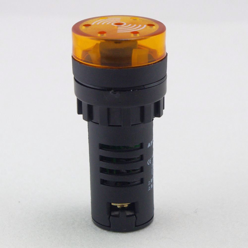 Yellow LED Indicator Light with Buzzer 12V DC 22mm Diameter 60mm Height
