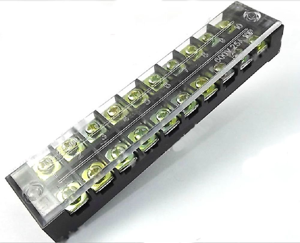 Dual Row 10 Position Covered Screw Terminal Block Strip 600V 25A