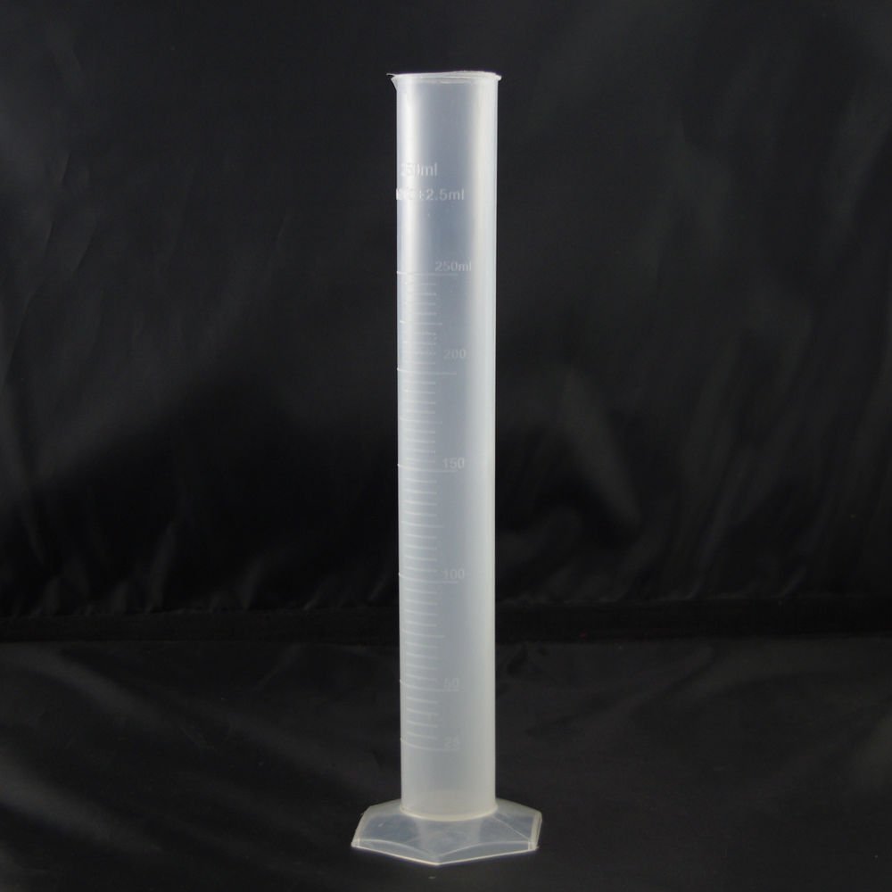 lot4 Graduated Cylinder Plastic 250ml Hex Base white scale