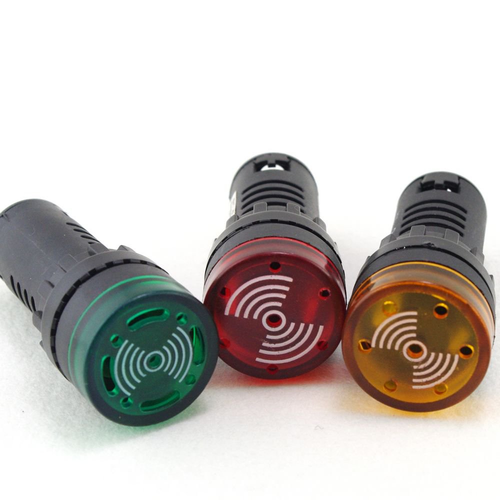 Yellow Red Green 3PC LED Indicator Light with Buzzer 110V AC 22mm Diameter