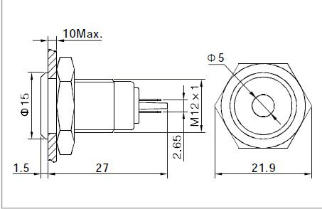(2) 12mm 6V Green Metal dot Indicator LED Light High Strength Damage Resistance