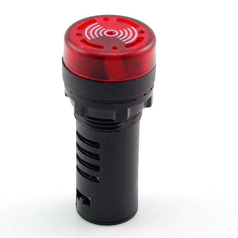 Red LED Indicator Light with Buzzer 220VAC 22mm Diameter 60mm Height