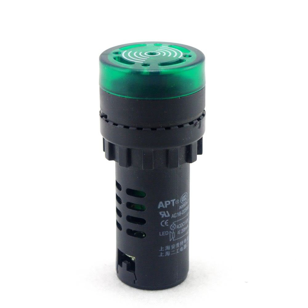 Green LED Indicator Light with Buzzer 110VAC 20mm Diameter 60mm Height