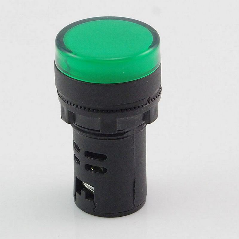 10 PCS Green LED Power Indicator Signal Light 220VAC 50mm Height 20mm Diameter
