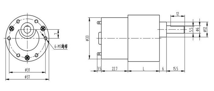 12V 22RPM Permanent Magnet DC Gear Motor Replacement Ratio 270:1