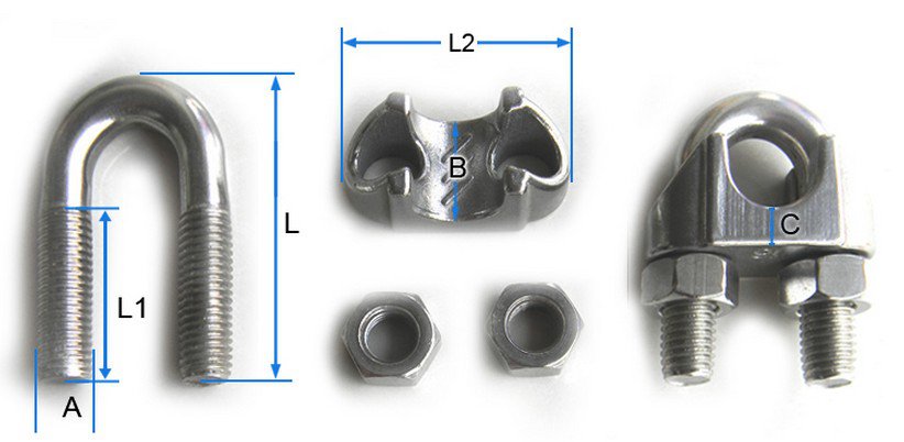 2Pcs M12 Drop Forged 304 Stainless Steel Wire Rope Clips Reusability