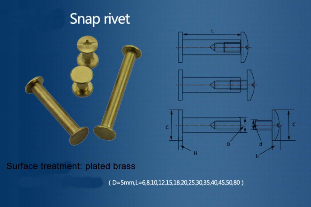 20PCS Metric 5*8 mm Plated brass photo album screw snap rivet books screw