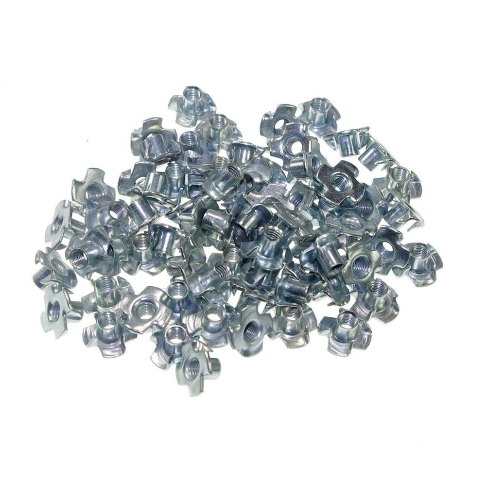 (100) Metric M3 Zinc Plated Steel T Nuts Blind Nuts 4 Prongs Knock In Wood