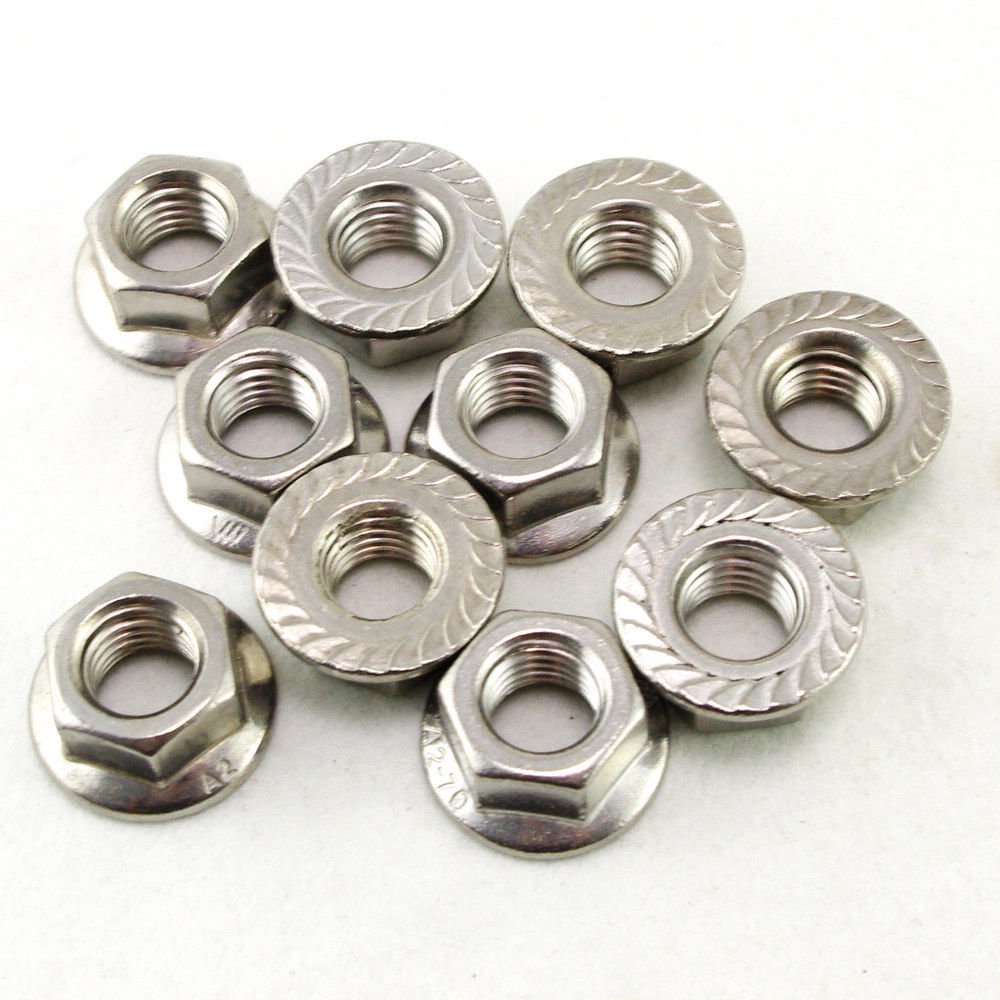 (10) Metric M12 304 Stainless Steel Hex Head Serrated Spinlock Flange Nuts