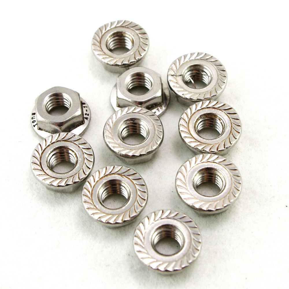 (10) Metric M8 304 Stainless Steel Hex Head Serrated Spinlock Flange Nuts