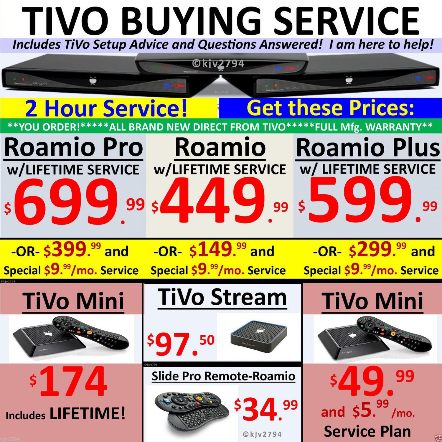 Tivo PROMO DISCOUNT Buyer's Service! Roamio Plus Pro Mini Lifetime Stream
