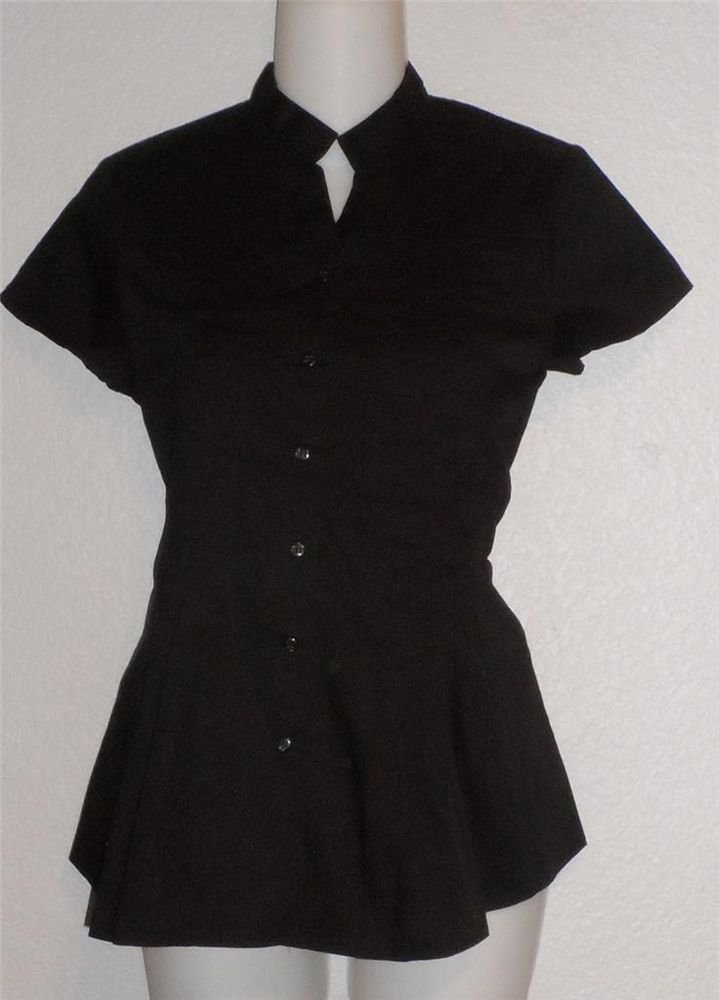 NEW Allison Morgan Small 4 6 Medium 8 10 Black Cotton Blouse Button Front Pintuc