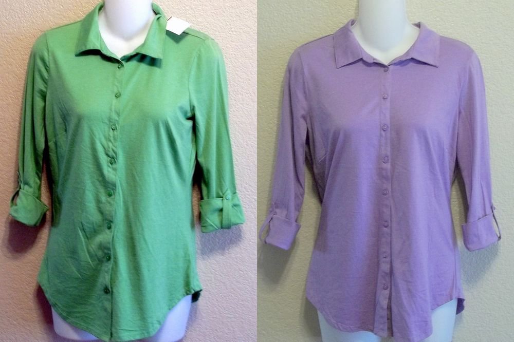New LIZWEAR Medium 8 10 Small 4 6 100% Pima Cotton Purple or Green Shirt