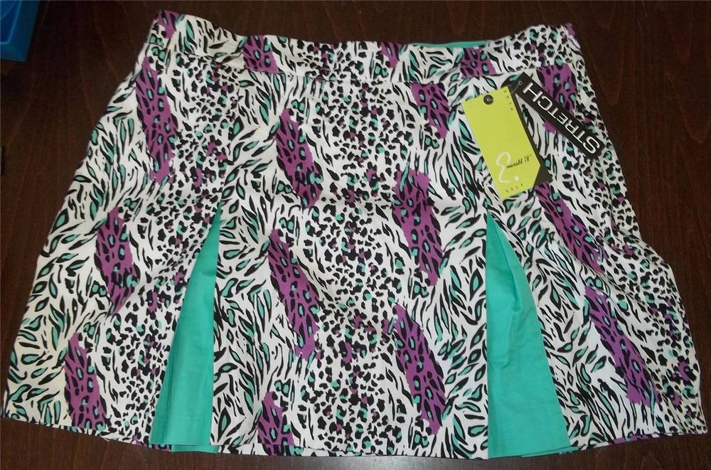 NEW Emerald 18 White Purple Teal Animal Print Walking Golf Skort Skirt 16W 1X