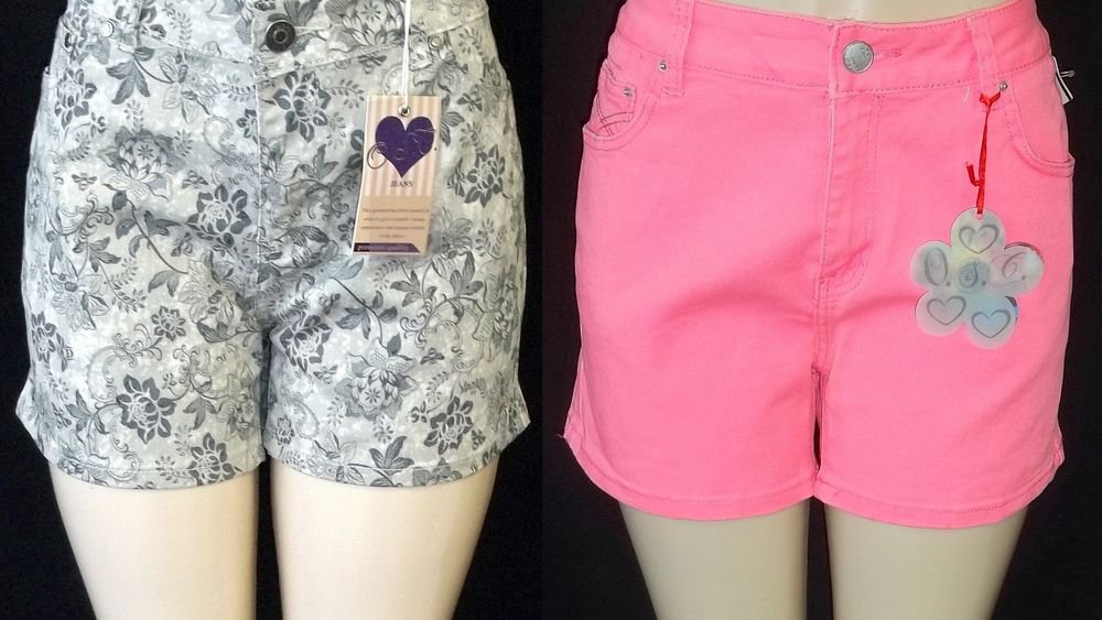 New O.S.C. 14 16 18 20 22 24 Denim Classic 5-Pocket Short Shorts Green or Pink
