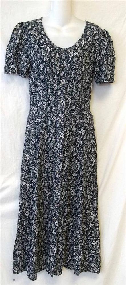 All That Jazz 9 10 Navy Blue Floral SS Button Front Long Casual Rayon Dress