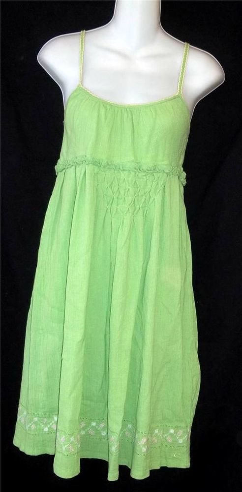 O'Neill Small 4 6 Bright Apple Green Krinkle Knee Length Casual Summer Sun Dress