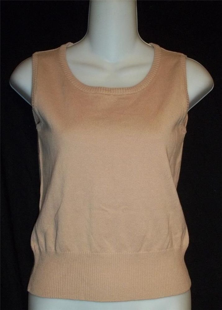 NEW Linda Matthews Small 4 6 Tan Beige Pullover Tank Sweater Vest Cotton Nylon
