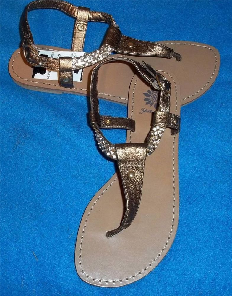 NEW Yellow Box 6M Copper T Strap Leather Jewels Thong Sandals Shoes