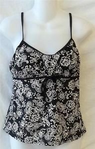 Suit Yourself 12 Large Black White Floral Stretchy Tankini Top Bathing Swimwear