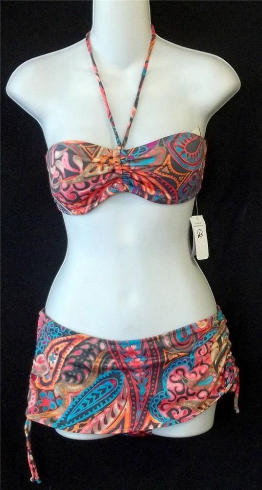 NEW Beach Rays M 8 10 Halter Top S 4 6 Skirt Bottoms Paisley Bikini Bathing Suit