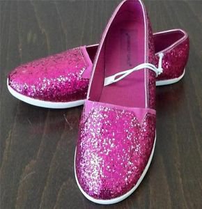 NEW Rampage Girls Size 3 Hot Pink Fuschia Glitter Pull On Shoes Rubber Bottoms