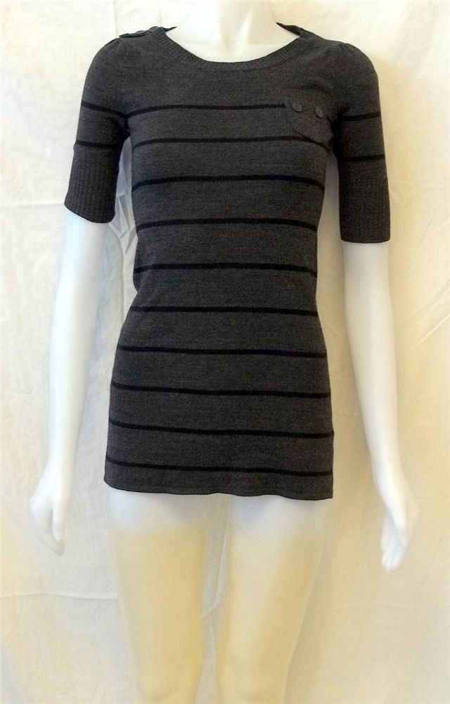 Take Out Juniors Small 3 5 Dark Gray Black Horizontal Stripe Shirt Sweater Dress