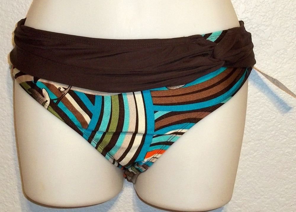 Skye XL 16 18 Espresso Teal Orange Abstract Stripe Bikini Bathing Suit Bottom