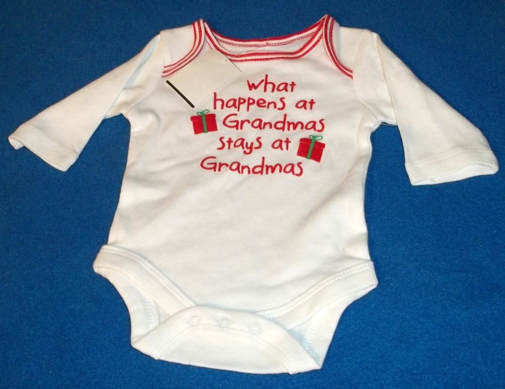 NEW Boy Girl Newborn White Red Christmas What Happens at Grandmas One Piece