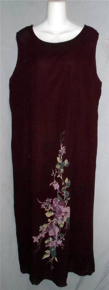 Willow Ridge 1X 14W 16W Egg Plant Purple Career Sleeveless Floral Long Dress