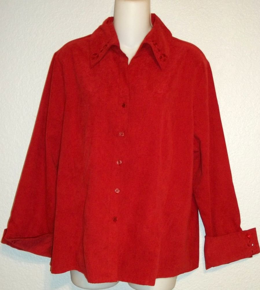 Worthington XL Extra Large 16 18 Brick Red Suede Feel Career Blouse Shirt Top