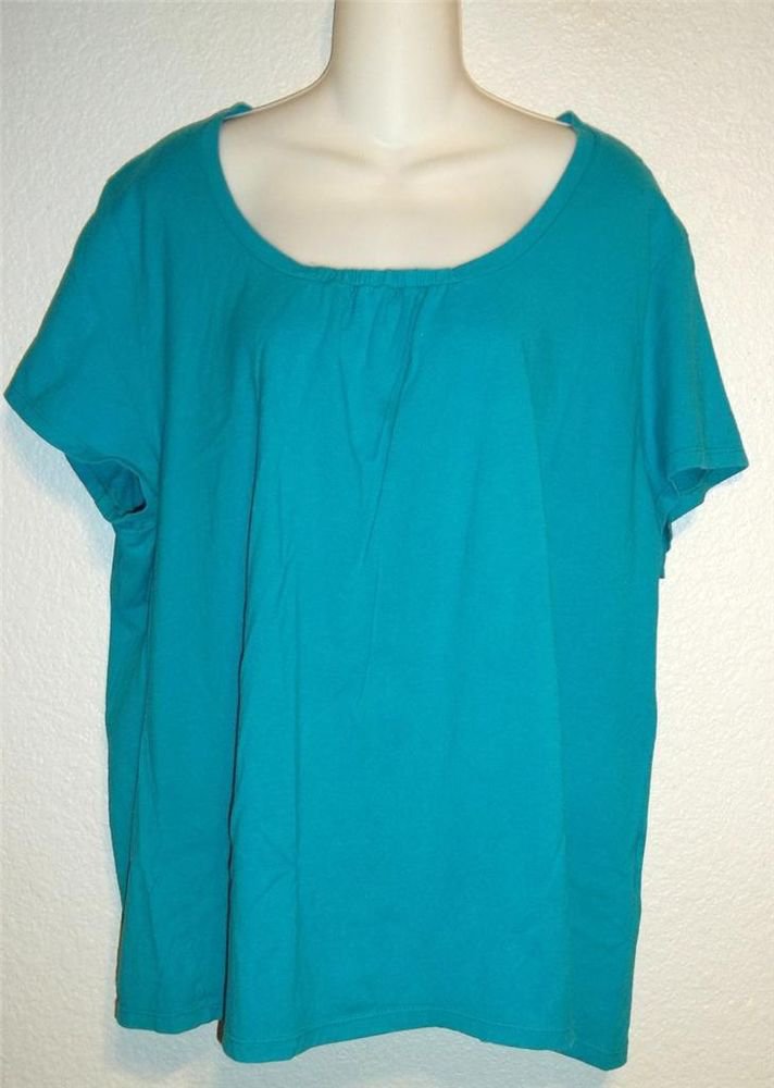 JMS Just My Size 2X 18W 20W Bright Aqua Gathered 100% Cotton T-shirt Tunic Top