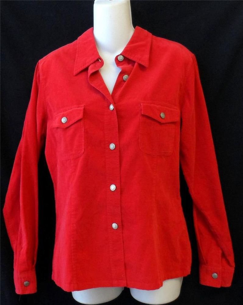 Gap Misses M 8 10 Pin Wale Corduroy Tomato Red Long Sleeve Button Down Shirt