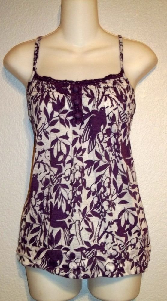 Full Tilt Large 12 14 Purple Wine White Floral Print Spaghetti Strap Blouse Top